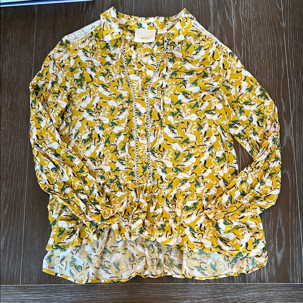 Maeve Yellow Ruffled Long Sleeve Rabbit Blouse